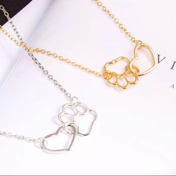 NEW!💙💎💛🐾PAW PRINT HEART NECKLACE🐾💛💎💙GOLDEN - Picture 3 of 8